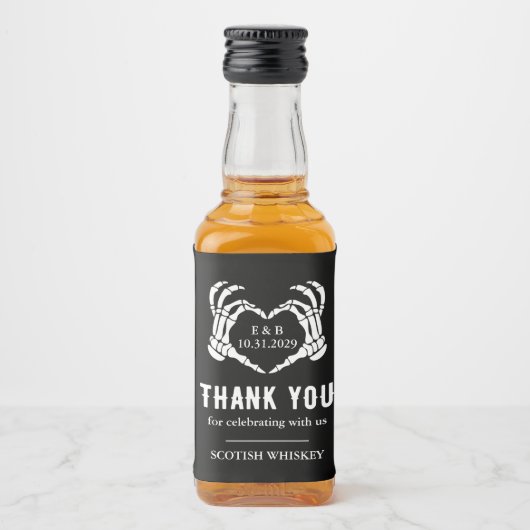 カスタムスケルトンハートブラックティルデス結婚ズ リキュールボトルラベル (正面)