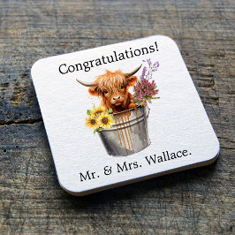 カスタムスコットランドコースターハイランドカウギフトアイディア スクエアペーパーコースター