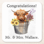 カスタムスコットランドコースターハイランドカウギフトアイディア スクエアペーパーコースター (正面)