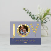 カスタムスタイリッシュシック紫ミニマル金ゴールド 箔シーズンポストカード (立ち正面)