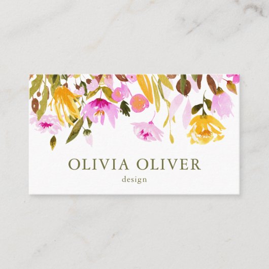 カスタムスタイリッシュピンク水色フローラ写真 名刺 (正面)