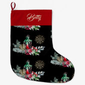 カスタムスタイリッシュ水色葉緑緑の北欧 ラージクリスマスストッキング (正面)