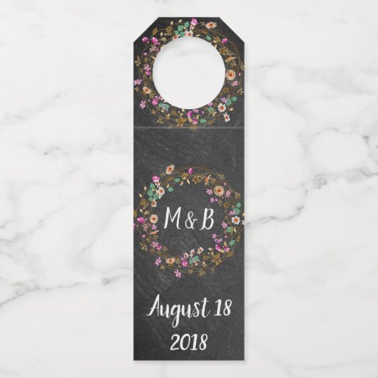 カスタムスタイルかわいいフローラリースアートモチーフ ボトルネックタグ (正面)