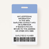 カスタムスタッフフォトバーコードロゴセレニティブルー バッジ (裏面)