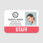 カスタムスタッフIDロゴ写真ロゴ赤磁気 名札 (正面)