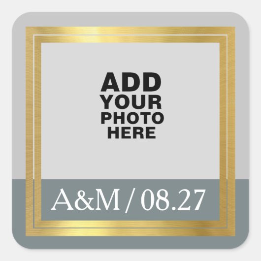 カスタムステッカー . 2人の名前の写真付き スクエアシール (正面)