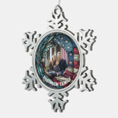 カスタムステンドグラスデザイン米国国旗の愛国心 スノーフレークピューターオーナメント (右)