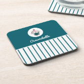 カスタムストライプのカップケーキベーカリーストアコースターセット コースター (左側)