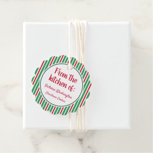 カスタムストライプのクリスマスのキッチンホリデーギフトラベル フェイバータグ (インサイチュ)