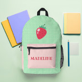 カスタムストロベリーグリーン水玉模様女子 プリントバックパック