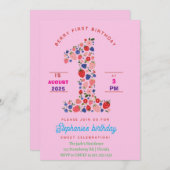 カスタムストロベリー1st誕生日パーティーベリーファースト 招待状 (正面/裏面)