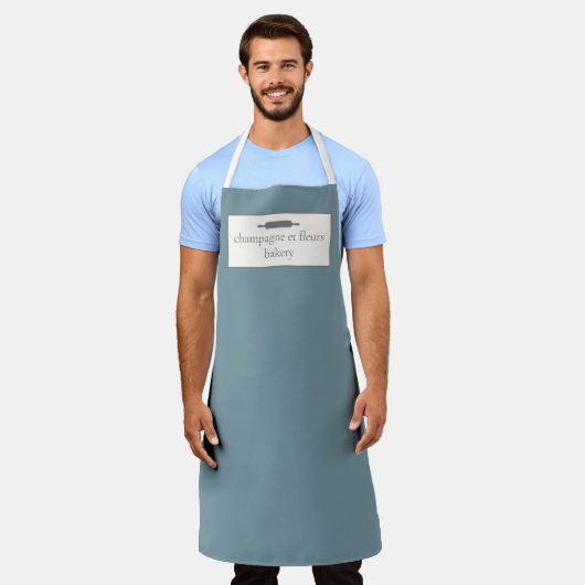 カスタムストーンブルーシェフまたはスタッフエプロン エプロン (着用した状態)