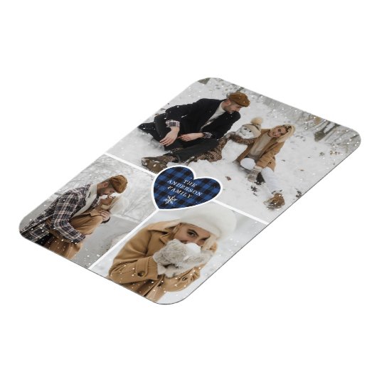 カスタムスノイ青バッファローのプレイド写真クリスマス マグネット (左側)