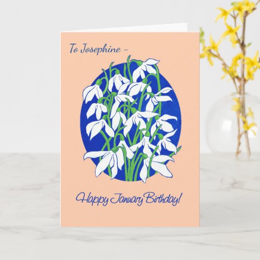 カスタムスノードロップオンブルーワンダ誕生日 カード (黄色い花)