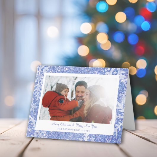 カスタムスノーフレークのクリスマスフォトカード シーズンカード