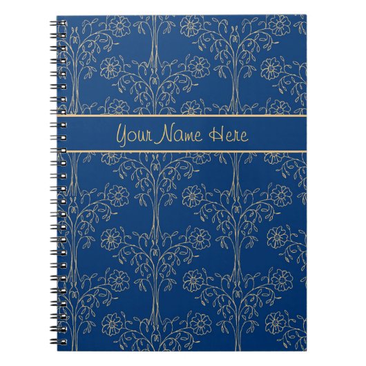 カスタムスパイラルノートブック、青、金ゴールド効果パターン ノートブック (正面)