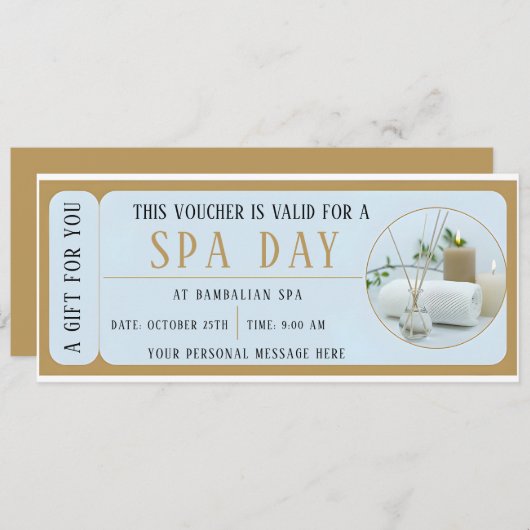 カスタムスパ日のバウチャーギフト券 招待状 (正面/裏面)
