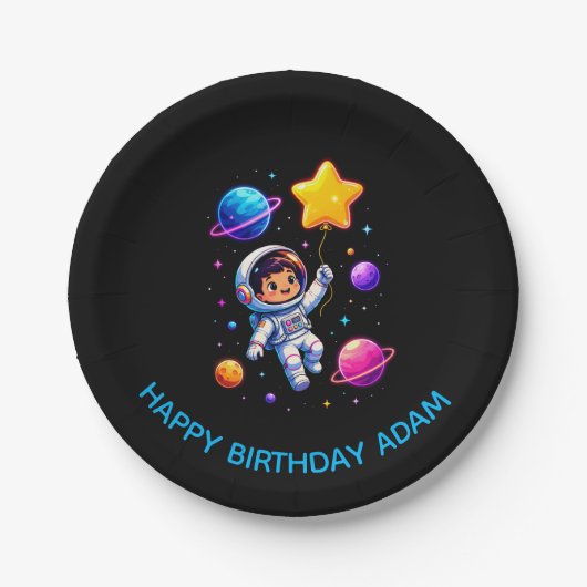 カスタムスペースエクスプローラー宇宙飛行士の誕生日  ペーパープレート (正面)