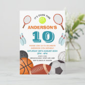 カスタムスポーツをテーマにした子供の誕生日パーティー 招待状 (スタンド正面)