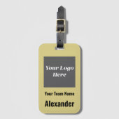 カスタムスポーツチームロゴ、チーム&プレイヤー名金ゴールド ラゲッジタグ (正面縦)