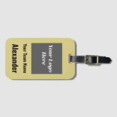 カスタムスポーツチームロゴ、チーム&プレイヤー名金ゴールド ラゲッジタグ (正面横)