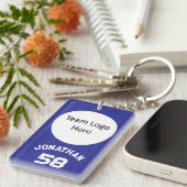 カスタムスポーツチームロゴ&名前ジャージー番号ブルー キーホルダー (正面右)