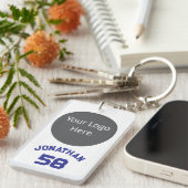 カスタムスポーツチームロゴ&名前ジャージー番号ブルー キーホルダー (正面右)