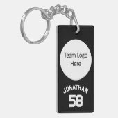 カスタムスポーツチームロゴ&名前ジャージー番号ブルー キーホルダー (正面左)