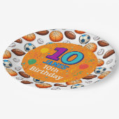 カスタムスポーツテーマ10歳の誕生日紙皿 ペーパープレート (アングル)