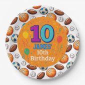 カスタムスポーツテーマ10歳の誕生日紙皿 ペーパープレート (正面)