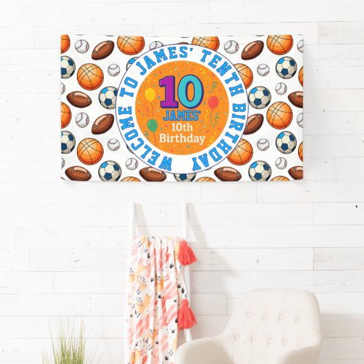 カスタムスポーツテーマ10th誕生日バナー 横断幕 (インサイチュ)