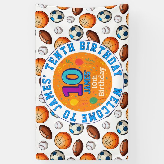 カスタムスポーツテーマ10th誕生日バナー 横断幕 (縦)