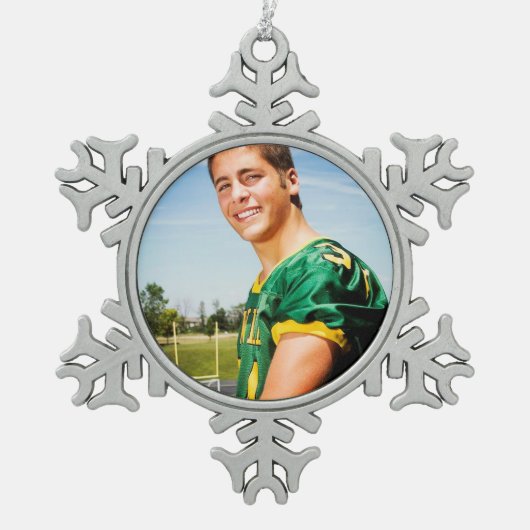 カスタムスポーツフォトホリデーオーナメント スノーフレークピューターオーナメント (正面)
