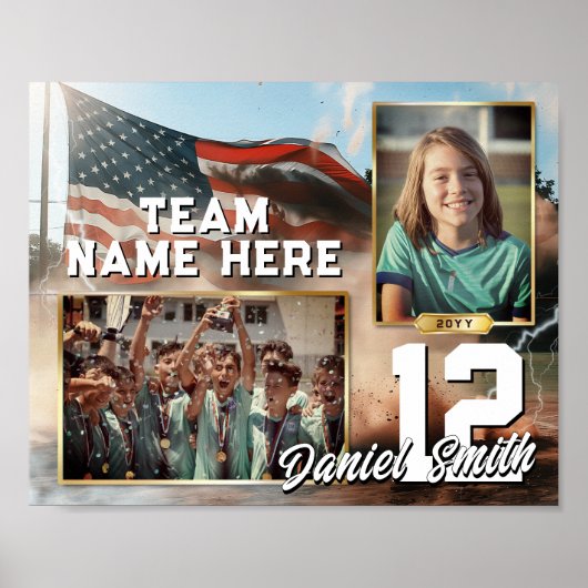 カスタムスポーツメモリのメイトテンプレート米国国旗 ポスター (正面)