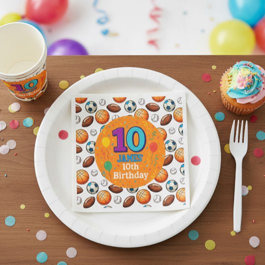 カスタムスポーツ10thバースデーパーティーナプキンス スタンダードカクテルナプキン
