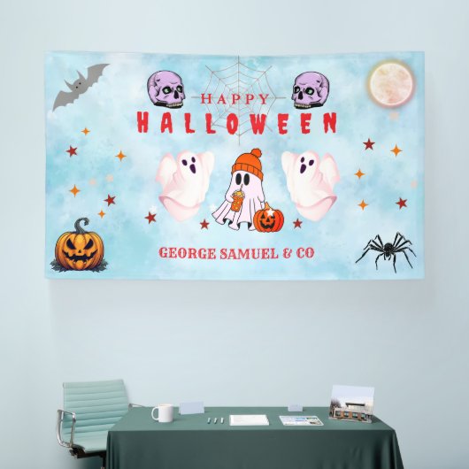 カスタムスモールビジネス ロゴ ハロウィンパーティー 横断幕 (トレードショー)