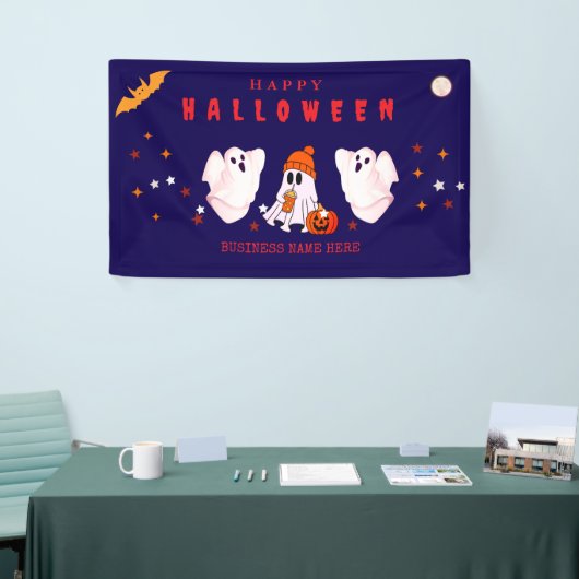 カスタムスモールビジネス ロゴ ハロウィンパーティー 横断幕 (トレードショー)