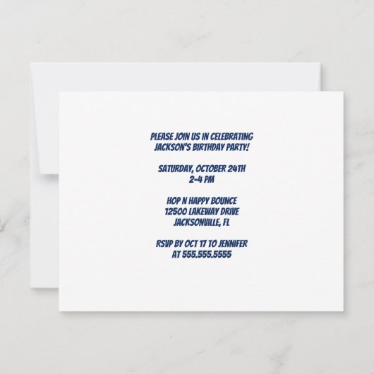 カスタムスーパーヒーローアクションヒーロー子供の誕生日パーティー 招待状 (裏面)