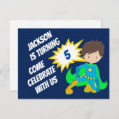カスタムスーパーヒーローアクションヒーロー子供の誕生日パーティー 招待状 (正面/裏面)
