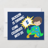 カスタムスーパーヒーローアクション ヒーロー子供の誕生日パーティー 招待状 (正面)