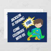 カスタムスーパーヒーロー男子誕生日パーティー招待状 ポストカード (正面/裏面)