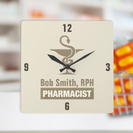 カスタムセピア薬剤師ボウル スクエア壁時計