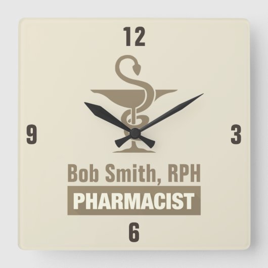 カスタムセピア薬剤師ボウル スクエア壁時計 (正面)