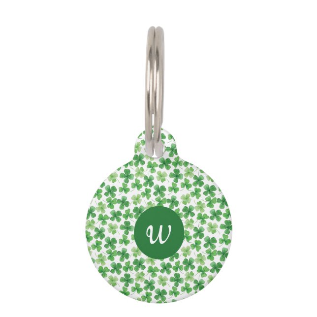 カスタムセントパトリックの日シャムロックグリーンクローバー ペット　ネームタグ (正面)