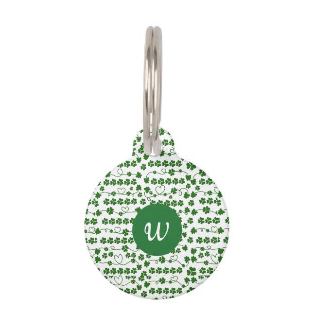 カスタムセントパトリックの日シャムロックハートホワイトグリーン ペット　ネームタグ (正面)