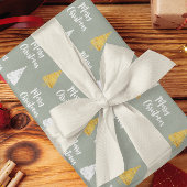 カスタムセージグリーンホワイトゴールデンクリスマスツリー ラッピングペーパー