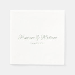 カスタムセージ緑のスクリプトカップル名結婚日 スタンダードカクテルナプキン