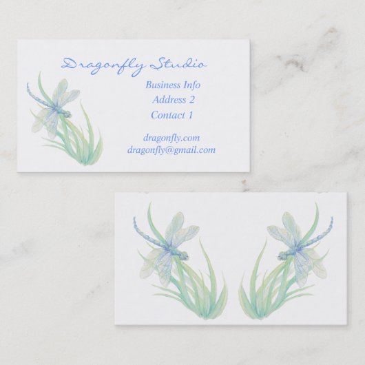 カスタムソフトウォーター色ブルーグリーントンボ 名刺 (正面/裏面)