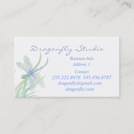 カスタムソフトウォーター色ブルーグリーンドラゴンフライ 名刺 (正面)
