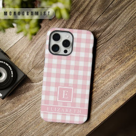 カスタムソフトパステルピンクホワイトチェック柄 iPhone 15 PRO MAXケース